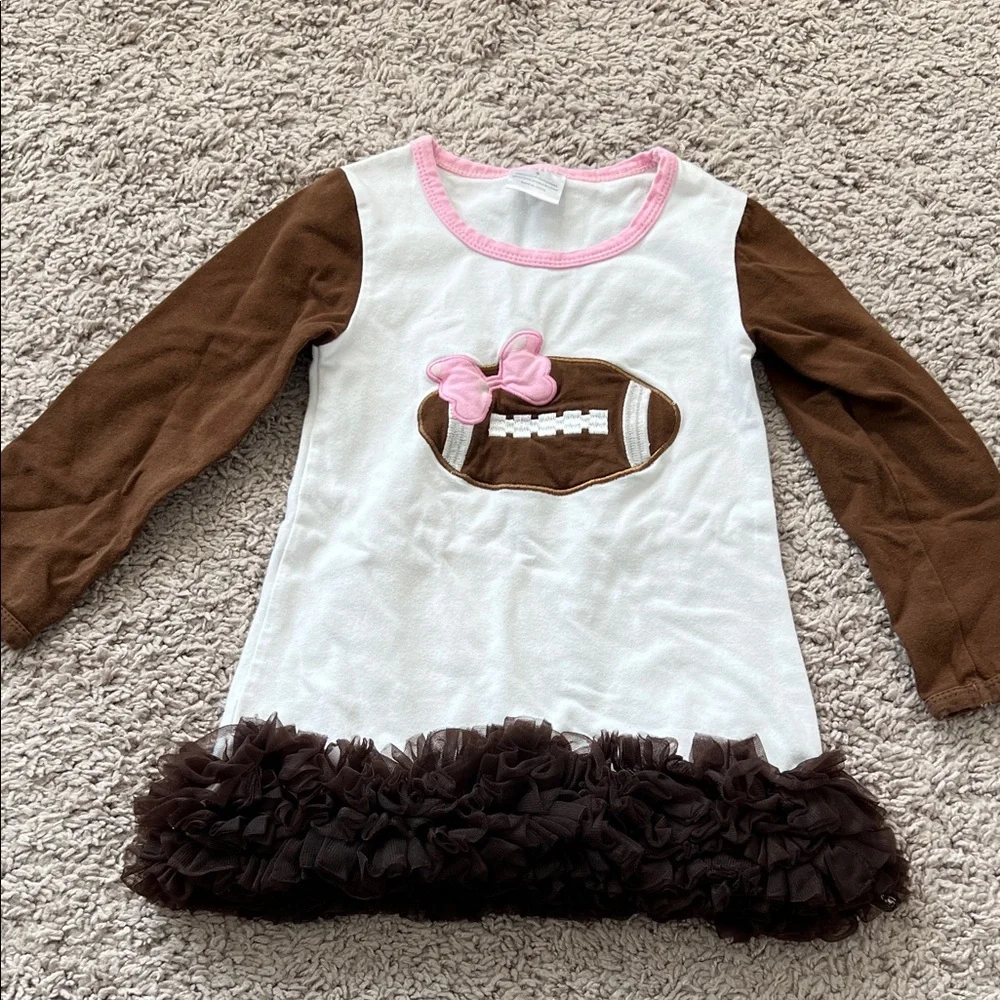 Toddler Football Tulle Ruffle Tiered Long Sleeve Dress